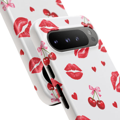 Red Lips & Cherry Phone Case – Y2K Retro Aesthetic Tough Cover