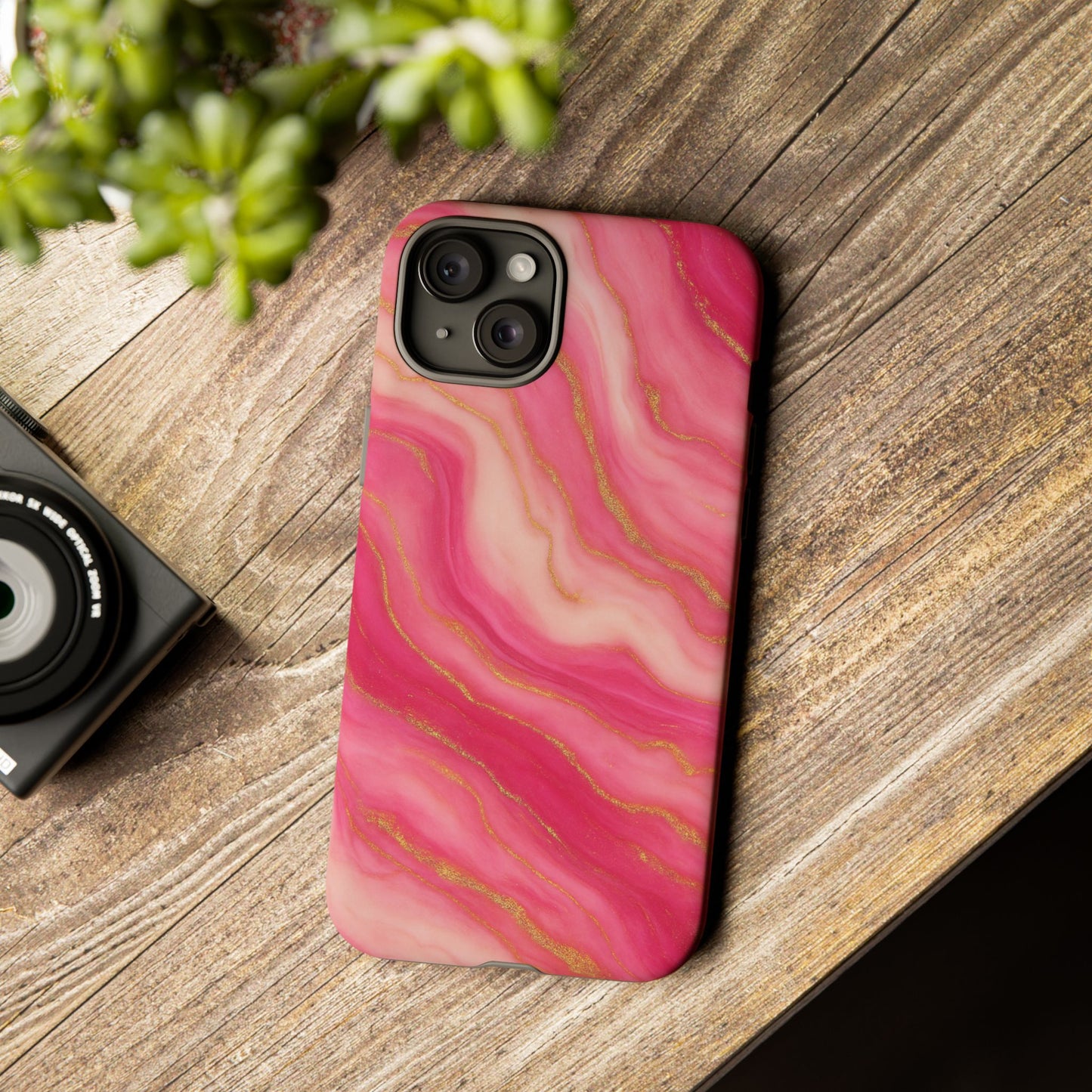 Pink Marble Phone Case | Rose Gold Swirl Aesthetic Tough Protective Case