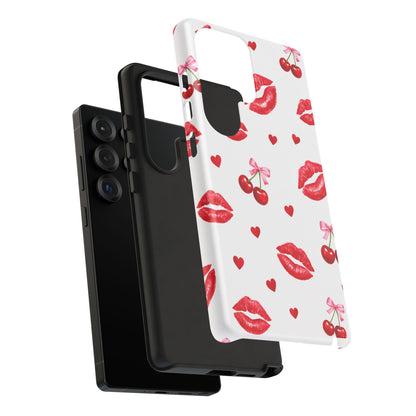Red Lips & Cherry Phone Case – Y2K Retro Aesthetic Tough Cover