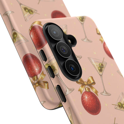 Cocktail Ornament Phone Case – Pink Martini & Cherry Pattern | Glossy or Matte for Iphone, Samsung Galaxy and Pixel