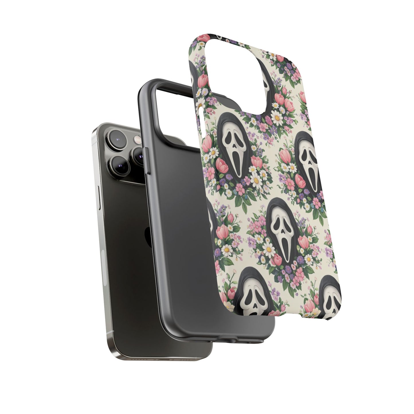 Floral Ghost Face Aesthetic Phone Case – Cute Spooky Tough Cover