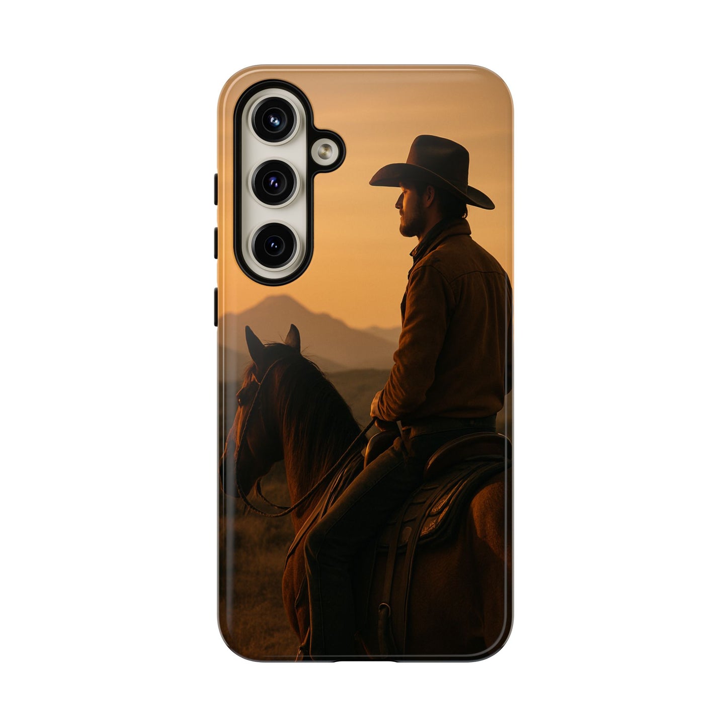 Western Cowboy Sunset Phone Case | Horse Rider Desert Aesthetic Tough Protective Case