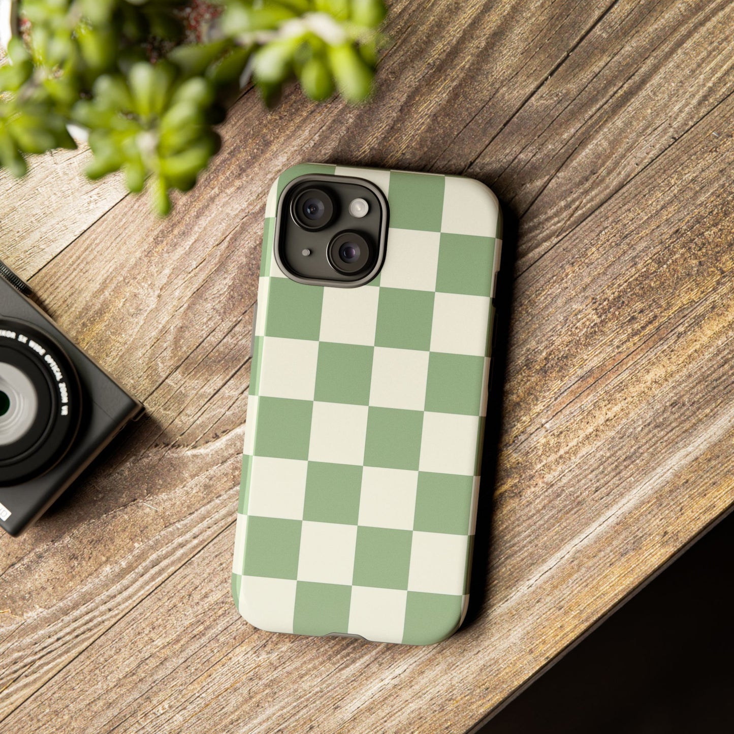 Sage Green Checkerboard Phone Case | Minimal Aesthetic Checkered iPhone & Samsung Tough Case