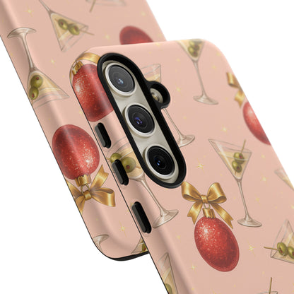 Cocktail Ornament Phone Case – Pink Martini & Cherry Pattern | Glossy or Matte for Iphone, Samsung Galaxy and Pixel