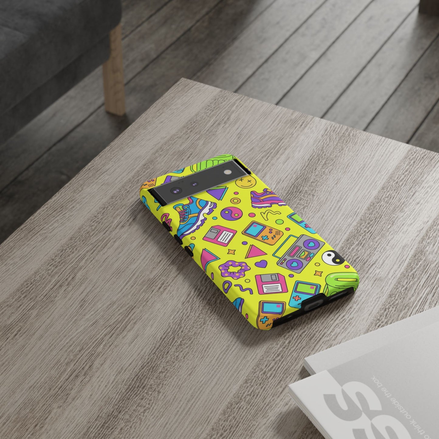 90s Retro Neon Phone Case – Y2K Nostalgia Colorful Icons Tough Protective Case