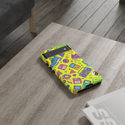 90s Retro Neon Phone Case – Y2K Nostalgia Colorful Icons Tough Protective Case