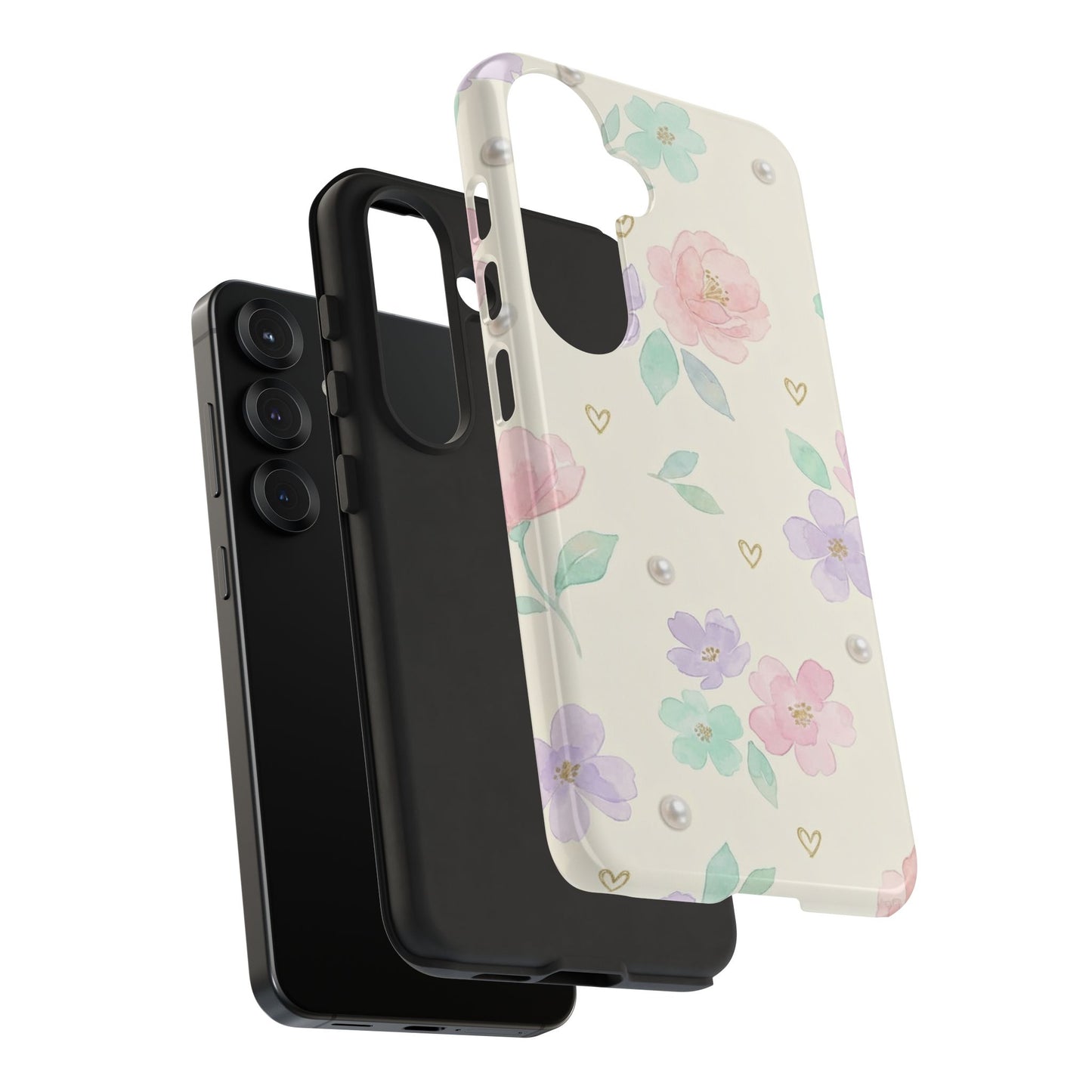 Pastel Floral Phone Case – Coquette Watercolor Flower Hearts Tough Case (iPhone, Samsung, Pixel)