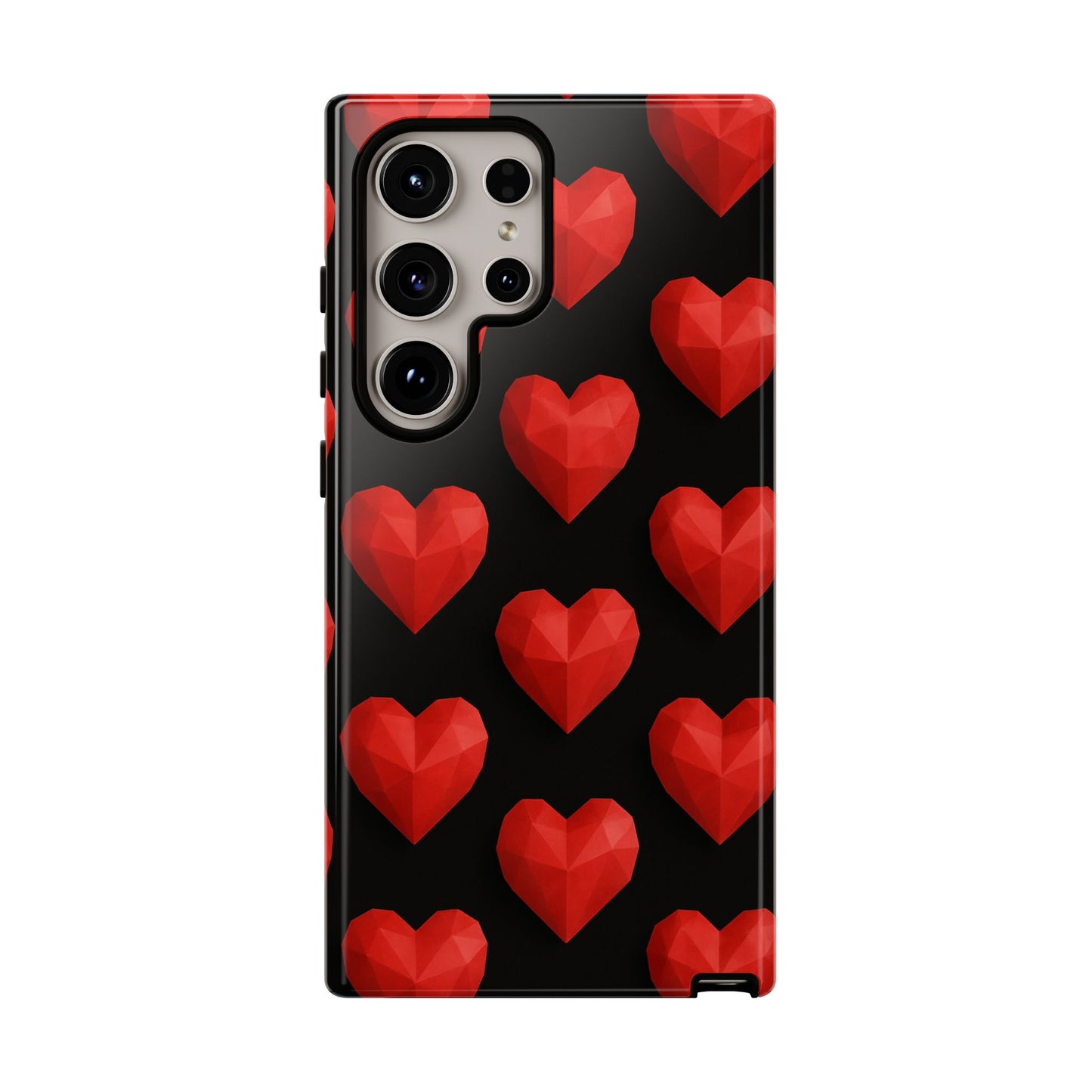 Red Heart Phone Case – Geometric Heart Pattern Tough Case (Black)