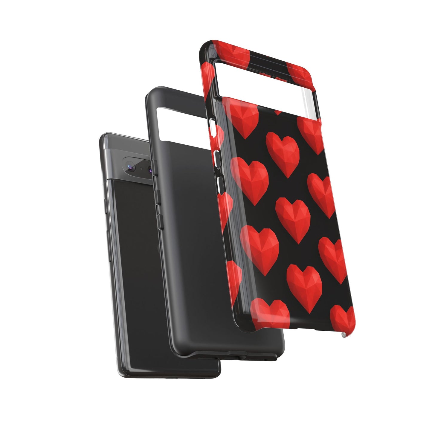 Red Heart Phone Case – Geometric Heart Pattern Tough Case (Black)