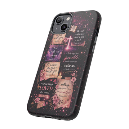 Christian Bible Verse Phone Case Pink Floral Faith Tough Protective Cover Gift