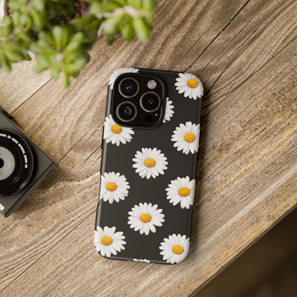 Black Daisy Floral Tough Phone Case – Cute Protective Cover for Iphone, Samsung Galaxy and Pixel
