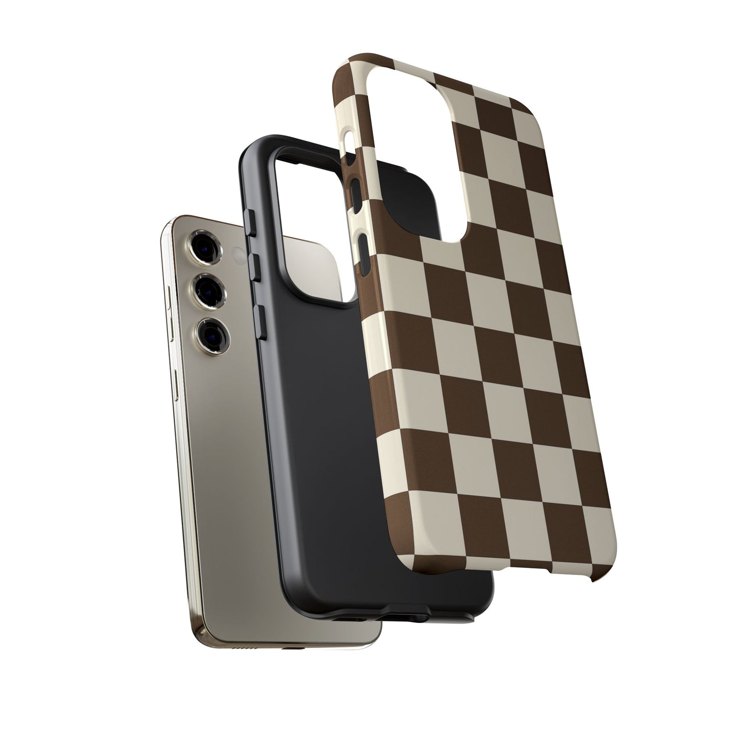 Mocha Checkerboard Phone Case | Neutral Aesthetic Checkered iPhone & Samsung Tough Case