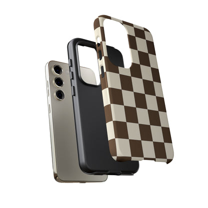 Mocha Checkerboard Phone Case | Neutral Aesthetic Checkered iPhone & Samsung Tough Case