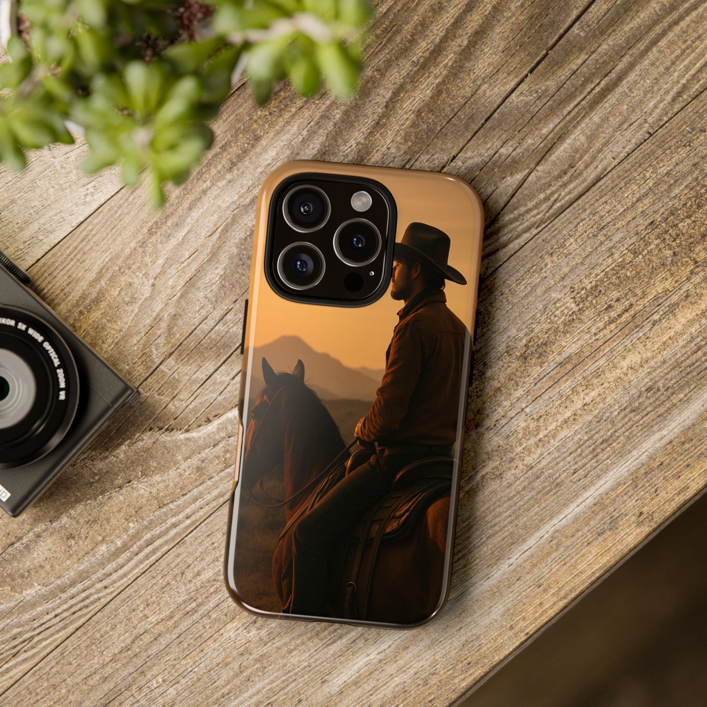 Western Cowboy Sunset Phone Case | Horse Rider Desert Aesthetic Tough Protective Case