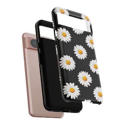 Black Daisy Floral Tough Phone Case – Cute Protective Cover for Iphone, Samsung Galaxy and Pixel