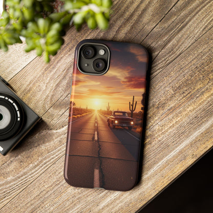 Route 66 Sunset Desert Highway Phone Case – Road Trip Travel Aesthetic Tough Case