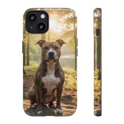 Pitbull Portrait Phone Case | Dog Lover Tough Case, Sunset Forest