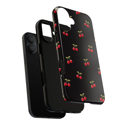 Cherry Pattern Phone Case — Slim Black Protective iPhone Case with Red Cherries for Iphone, Samsung Galaxy and Pixel