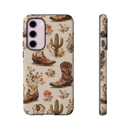 Cowboy Boots Western Phone Case Rustic Cowgirl Cactus Floral iPhone Samsung Pixel