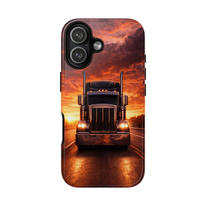 Big Rig Truck Phone Case Sunset Highway Semi Truck iPhone Samsung Cover