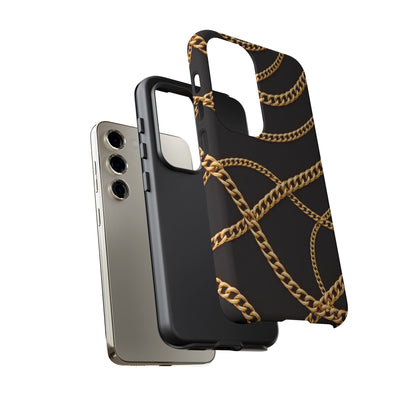 Luxury Gold Chain Phone Case – Black Designer Style Tough Protective Cover for Iphone, Samsung Galaxy and Pixel