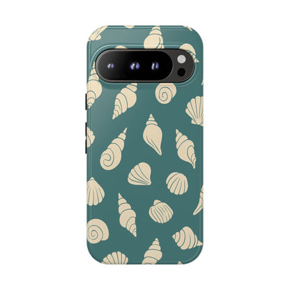 Seashell Pattern Phone Case | Teal Coastal Shells Tough Case for Iphone, Samsung Galaxy and Pixel