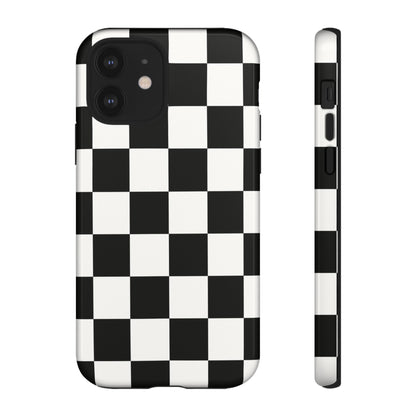 Black & White Checkerboard Phone Case – Classic Aesthetic Tough Protective Case