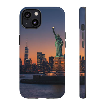 Statue of Liberty Sunset Phone Case – New York City Skyline Travel Aesthetic Tough Case