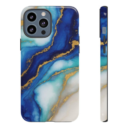 Blue & Gold Marble Phone Case – Luxury Resin Art Tough Case (iPhone, Samsung, Pixel)