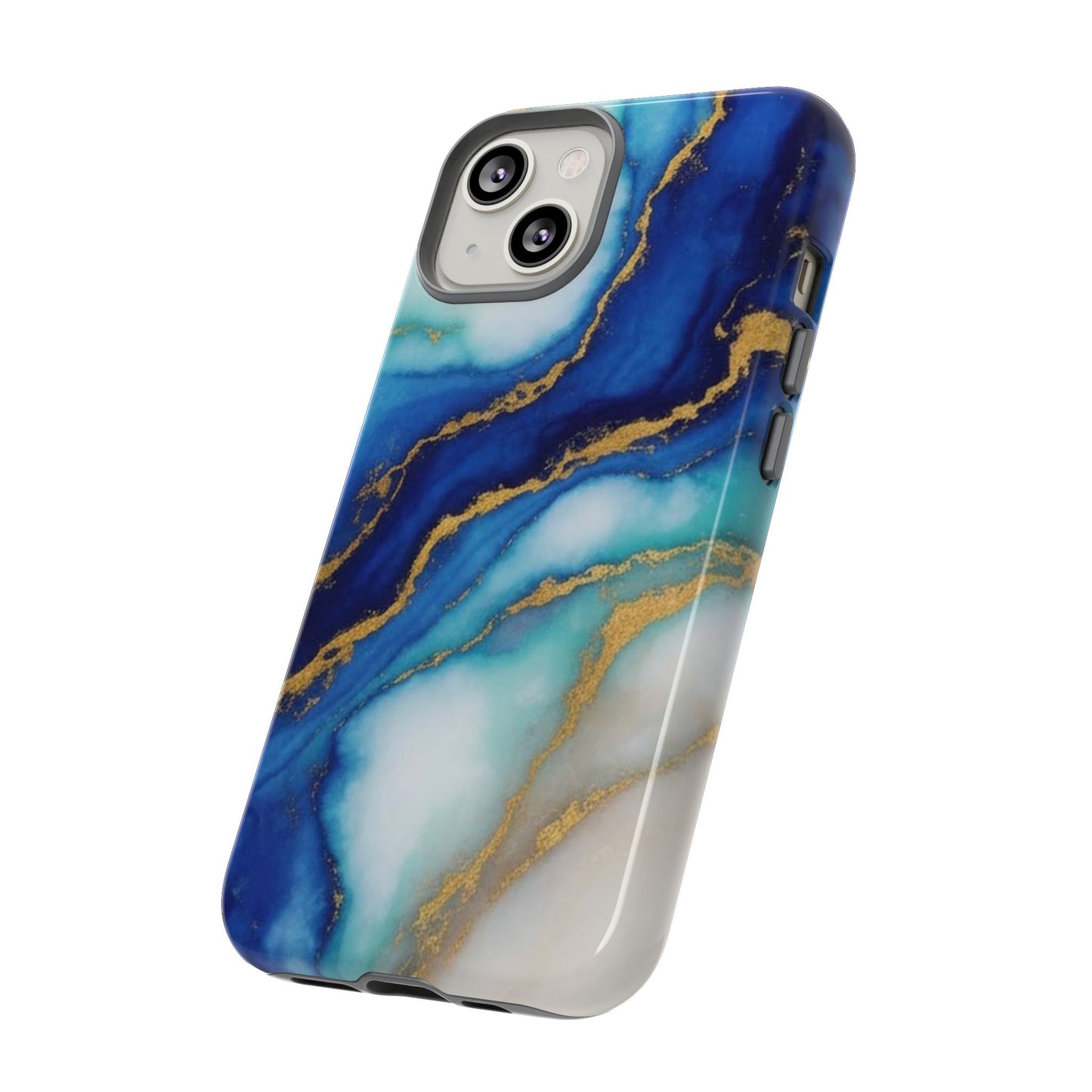 Blue & Gold Marble Phone Case – Luxury Resin Art Tough Case (iPhone, Samsung, Pixel)