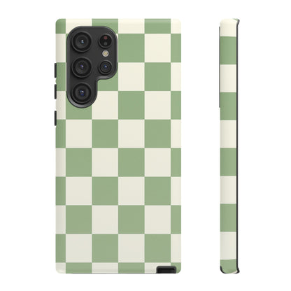 Sage Green Checkerboard Phone Case | Minimal Aesthetic Tough Case