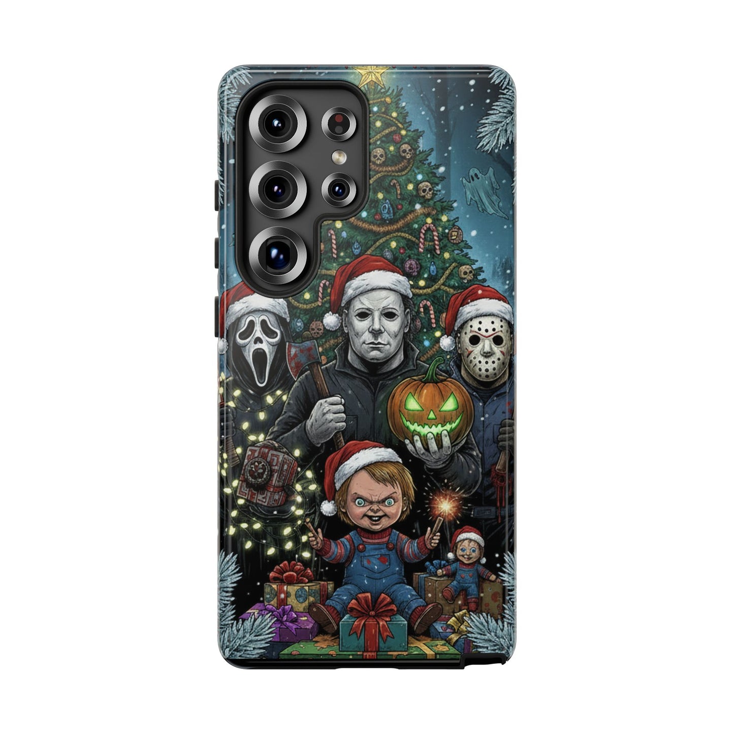 Christmas Horror Phone Case – Festive Slasher Collage Tough Case (iPhone, Samsung, Pixel)