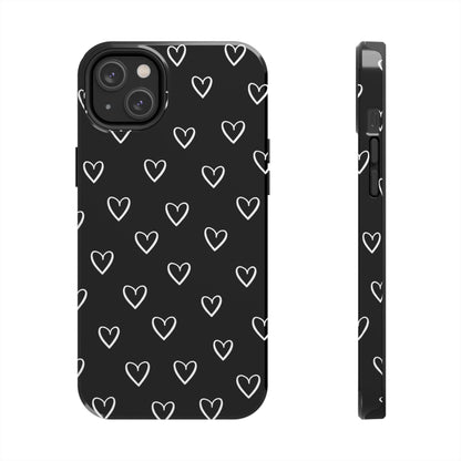 Doodle Heart Phone Case – Minimal Black & White Heart Pattern | Tough Protective Case