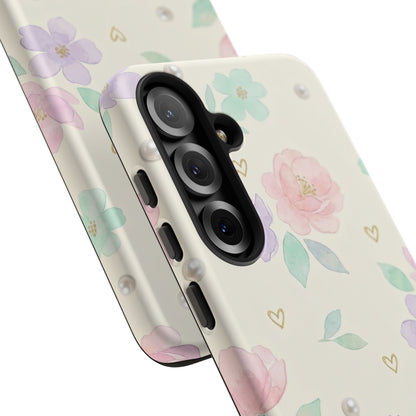 Pastel Floral Phone Case – Coquette Watercolor Flower Hearts Tough Case (iPhone, Samsung, Pixel)