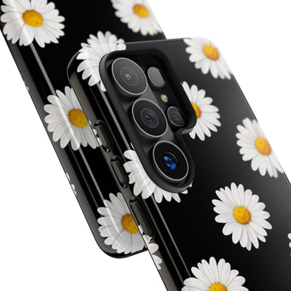 Black Daisy Floral Tough Phone Case – Cute Protective Cover for Iphone, Samsung Galaxy and Pixel