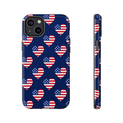 Patriotic American Flag Heart Phone Case – Tough Shockproof, USA Stars & Stripes for Iphone, Samsung Galaxy and Pixel