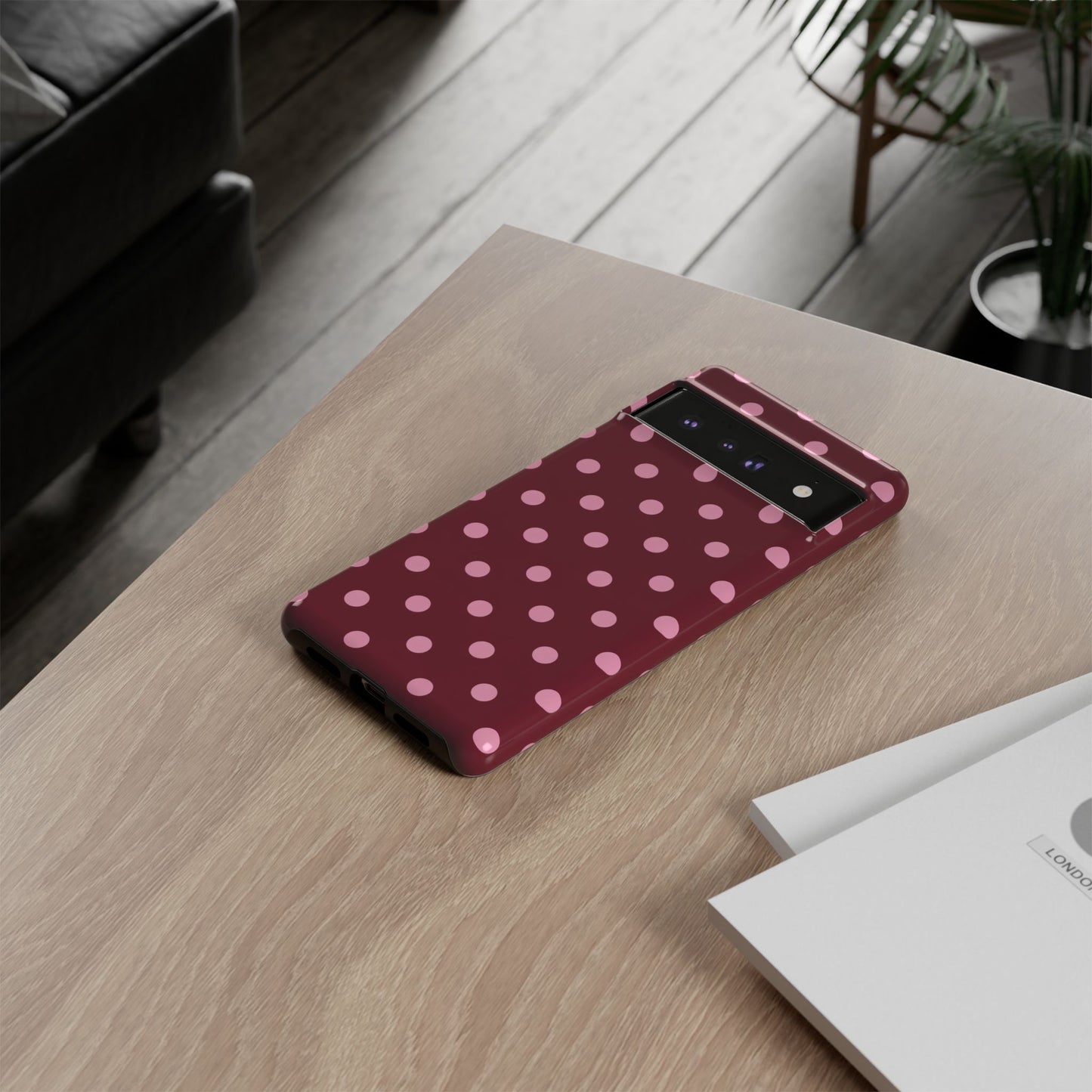 Pink Polka Dot Phone Case – Cute Aesthetic Tough Protective Phone Cover for Iphone, Samsung Galaxy and Pixel
