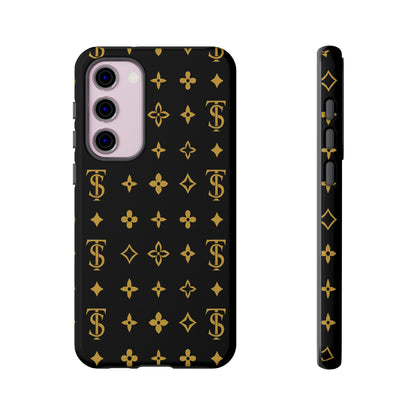 Gold Monogram Pattern Tough Phone Case | Black & Gold Luxury Design for Iphone, Samsung Galaxy and Pixel