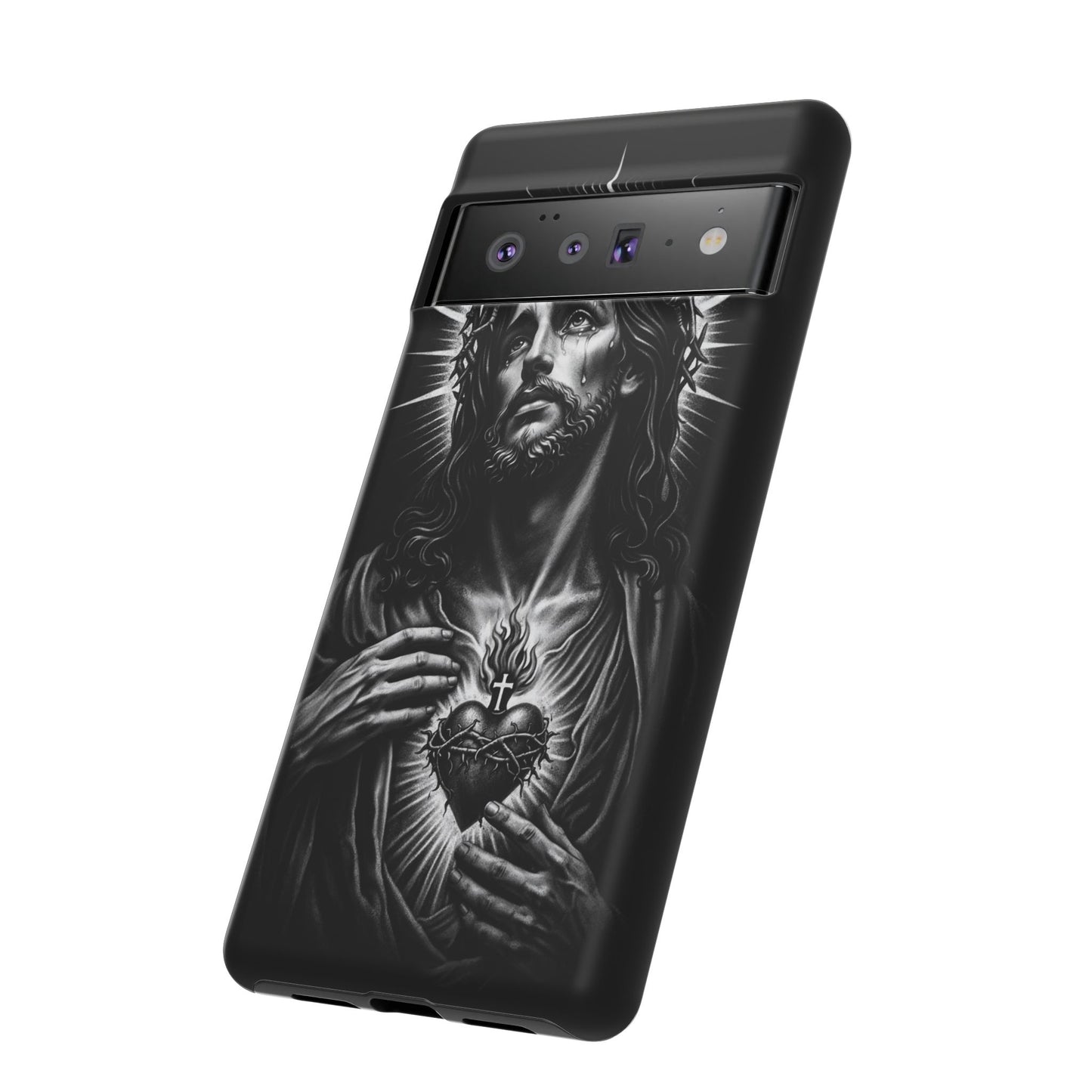 Jesus Sacred Heart Phone Case Black White Christian Faith Aesthetic