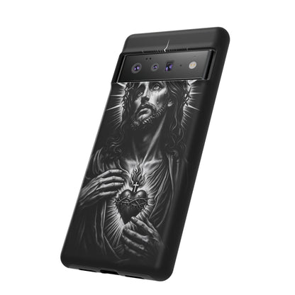 Jesus Sacred Heart Phone Case Black White Christian Faith Aesthetic