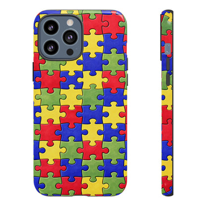 Colorful Puzzle Phone Case, Autism Awareness Jigsaw Design, Tough Protective Case, iPhone & Samsung Case, Vibrant Puzzle Pattern