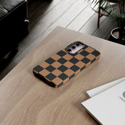 Brown Checkered Phone Case | Aesthetic Checkerboard iPhone & Samsung Tough Case