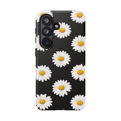 Black Daisy Floral Tough Phone Case – Cute Protective Cover for Iphone, Samsung Galaxy and Pixel