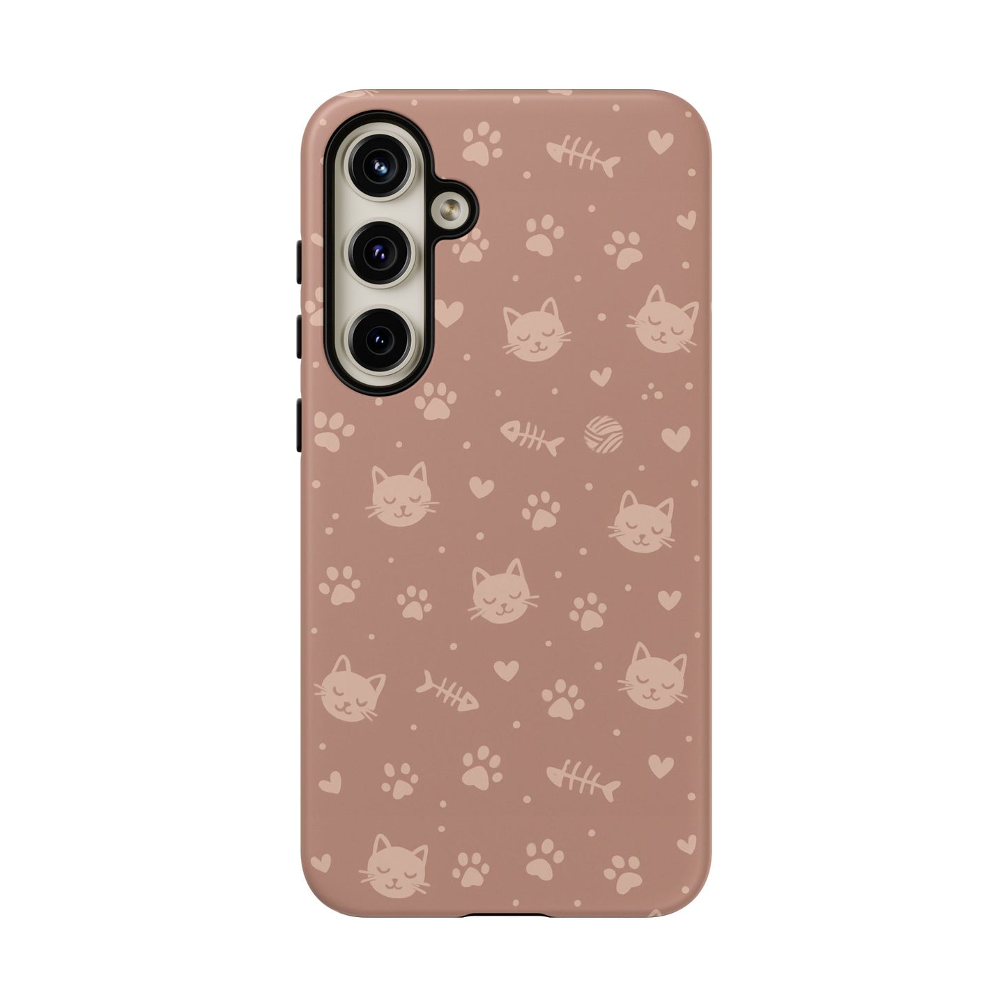 Cute Cat Pattern Phone Case | Paw Prints, Fishbone & Yarn Design Tough Case