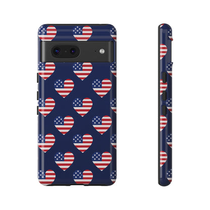 Patriotic American Flag Heart Phone Case – Tough Shockproof, USA Stars & Stripes for Iphone, Samsung Galaxy and Pixel