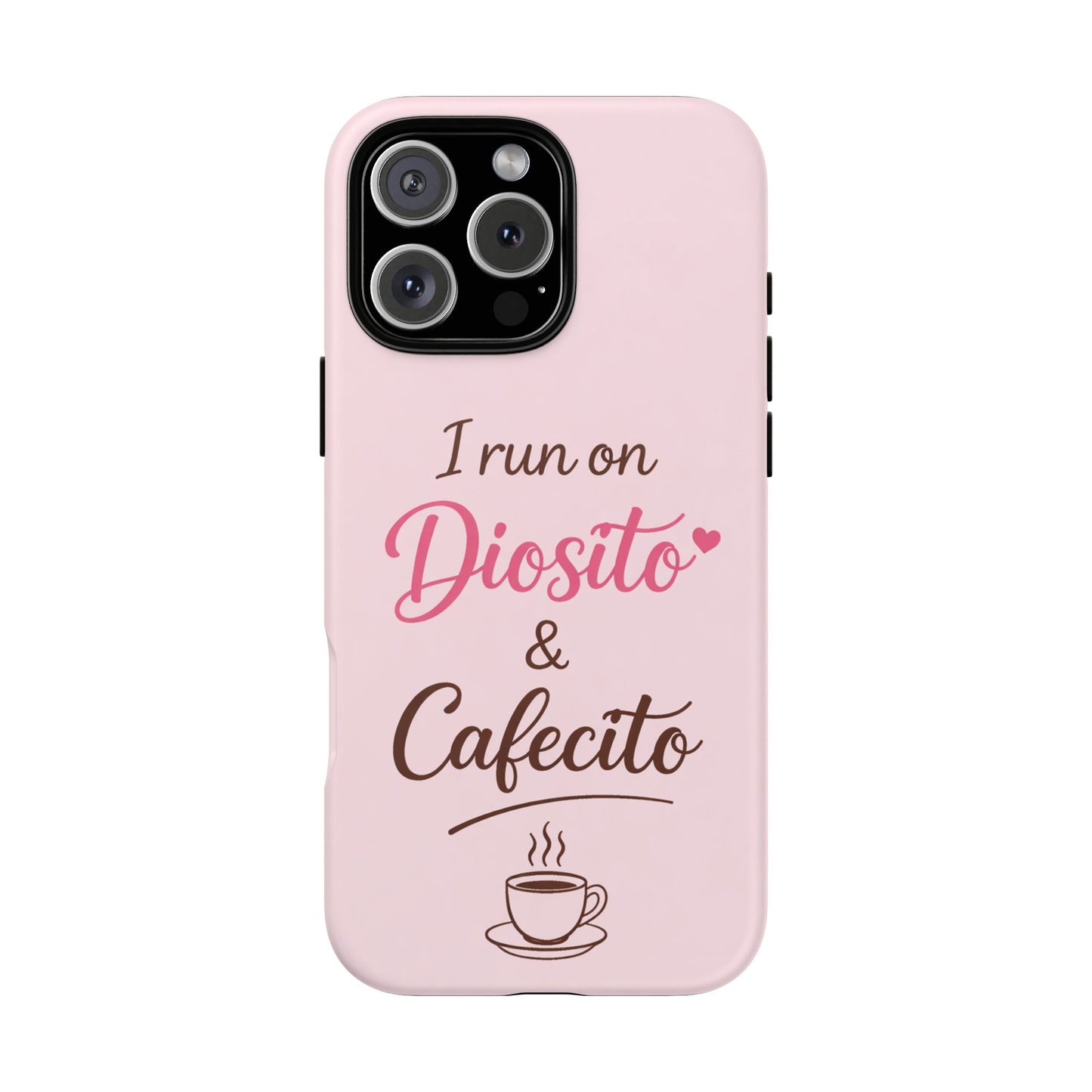 I Run on Diosito y Cafecito Phone Case, Pink Aesthetic Latina Faith Coffee Case, Girly Protective iPhone Samsung Cover
