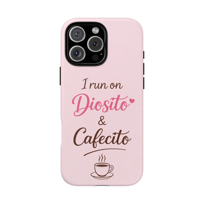 I Run on Diosito y Cafecito Phone Case, Pink Aesthetic Latina Faith Coffee Case, Girly Protective iPhone Samsung Cover