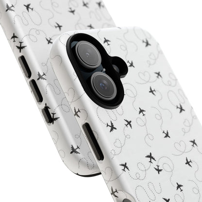 Minimal Paper Airplane Pattern Phone Case – Black White Aesthetic Tough Cover