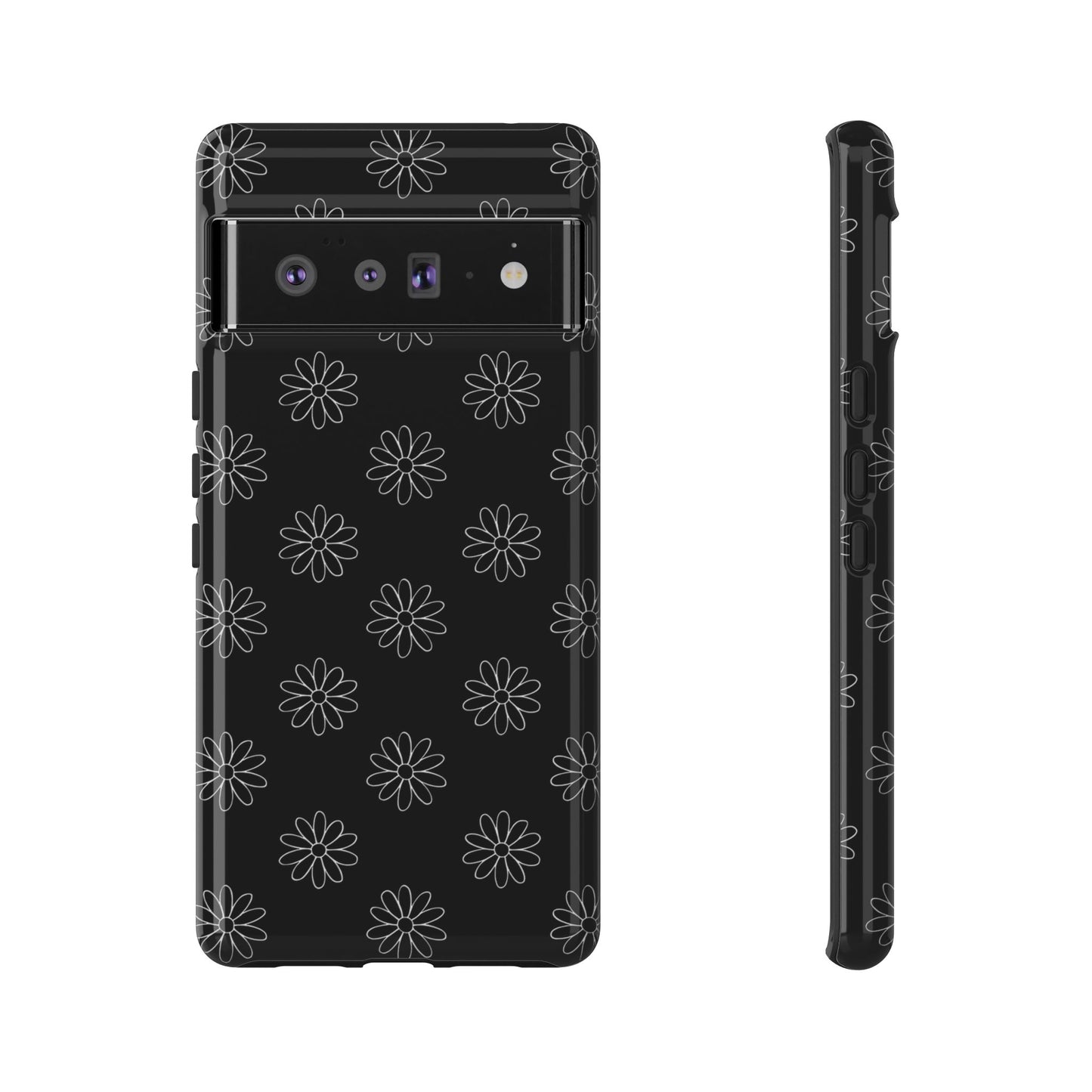Black Daisy Floral Phone Case – Slim Protective Tough Case for Iphone, Samsung Galaxy and Pixel