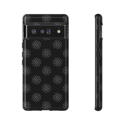 Black Daisy Floral Phone Case – Slim Protective Tough Case for Iphone, Samsung Galaxy and Pixel